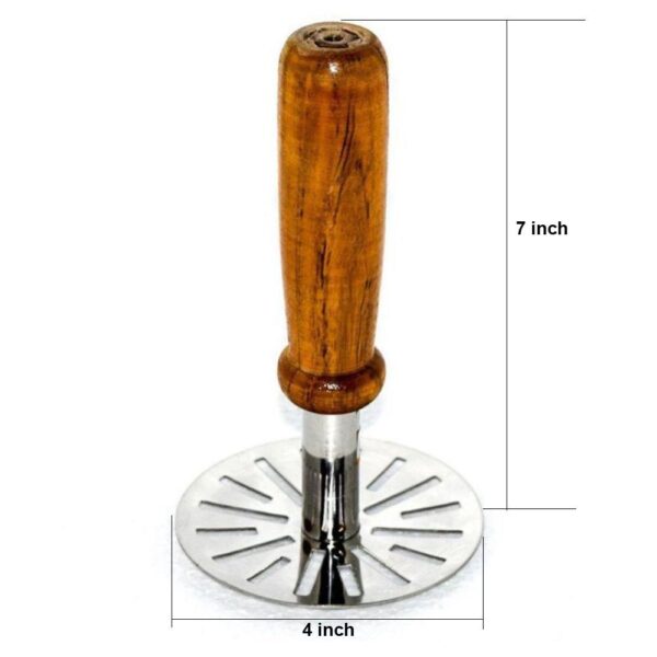 JEM Stainless Steel Potato Masher – Pav Bhaji Masher with Wooden Handle - Image 2