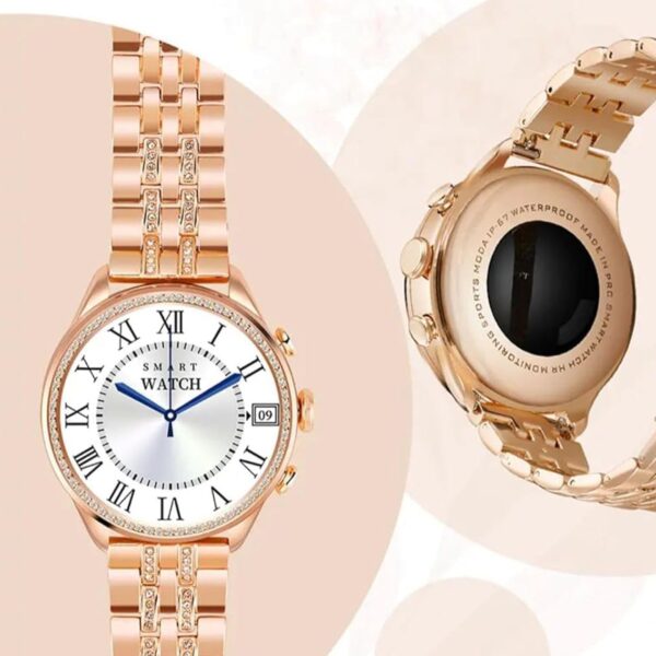 JEM Gen 9 BT Calling Smartwatch with Rose Gold & Diamond Strap – HD Display, Always-On, Wireless Charging - Image 4